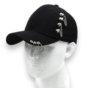 Stylish Silver Chain 0-Rings Black Baseball Cap - NEW